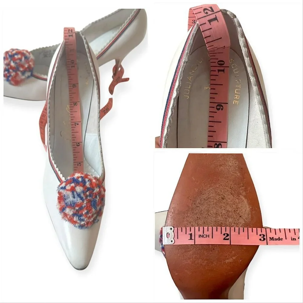 Vintage 50s/60s Julianelli's for Montaldo's  White Leather Pom Pom Heels 8AAA